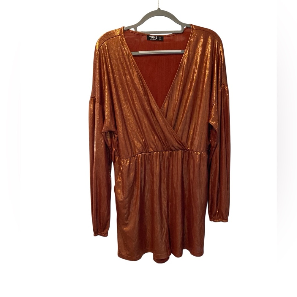 Yoins metallic copper XXL v-neck romper